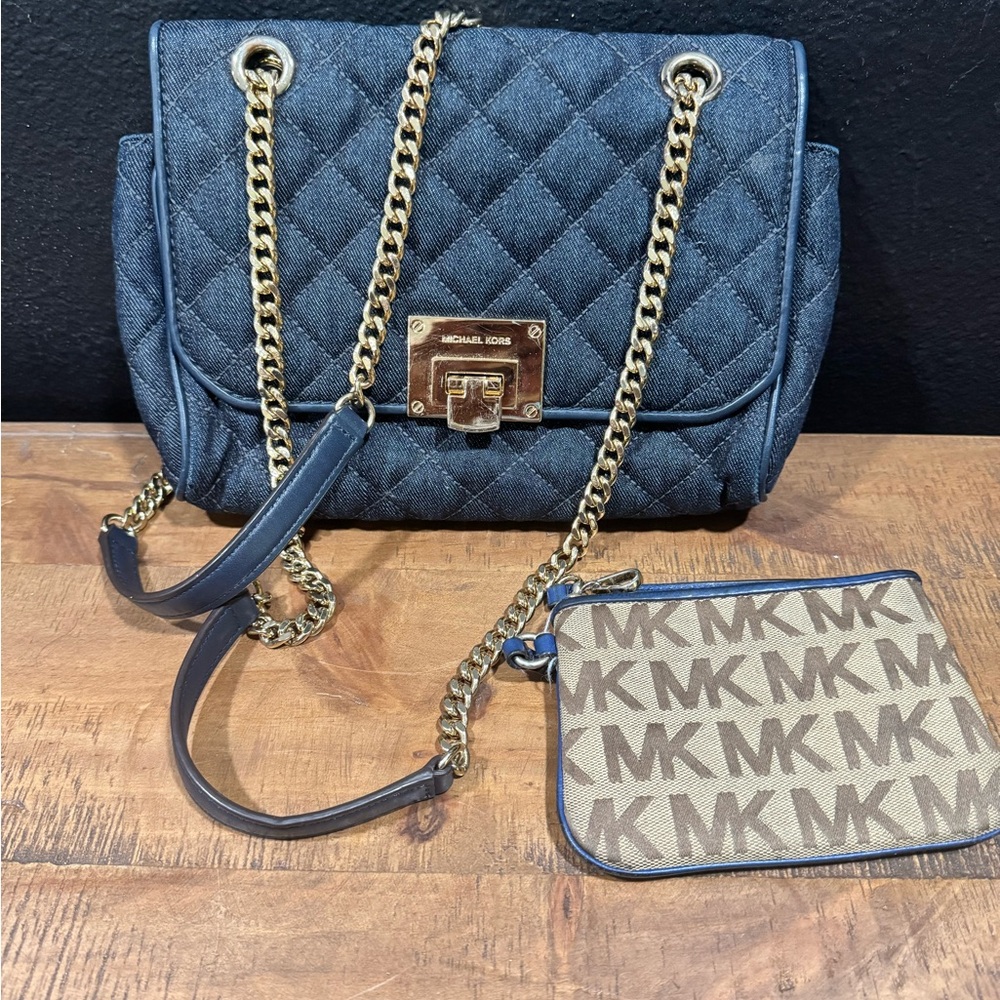 Michael Kors Denim Quilted Blue Shoulder Bag
